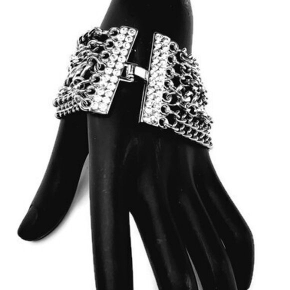 Rhinestone 7-Row Chunky Multi-Chain Cuff Bracelet. - Picture 2 of 4